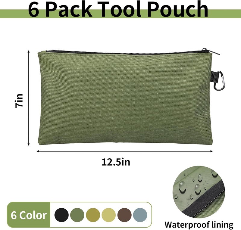 Coidea Tool Bag Zipper Pouch, Premium Tool Pouch, Utility Multipurpose Storage Organizer Tool Pouches with Carabiner Metal Zipper for Tools (6 Pack, Tan, Navy Green, Black, Light Brown, Grey, Mocha) - Image 2